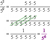 1/(5×5×5×5×5×5) = 1 / 5^6