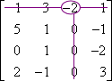 matrix with 1,3-entry circled and first row entries, third column entries crossed off