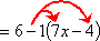 arrows drawn from −1 in front of parenthetical to 7x inside parenthetical, and from −1 to −4