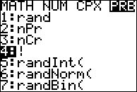 "probability" menu on graphing calculator