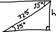 right triangle with base angle 15° at bottom left, hypotenuse 325, right angle at bottom right